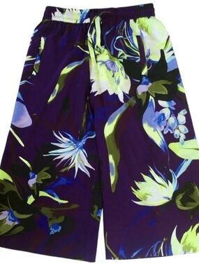 Psophia Vazquez De Castro Silk Trouser Pants Violet Floral Wide Leg Crop EU 36